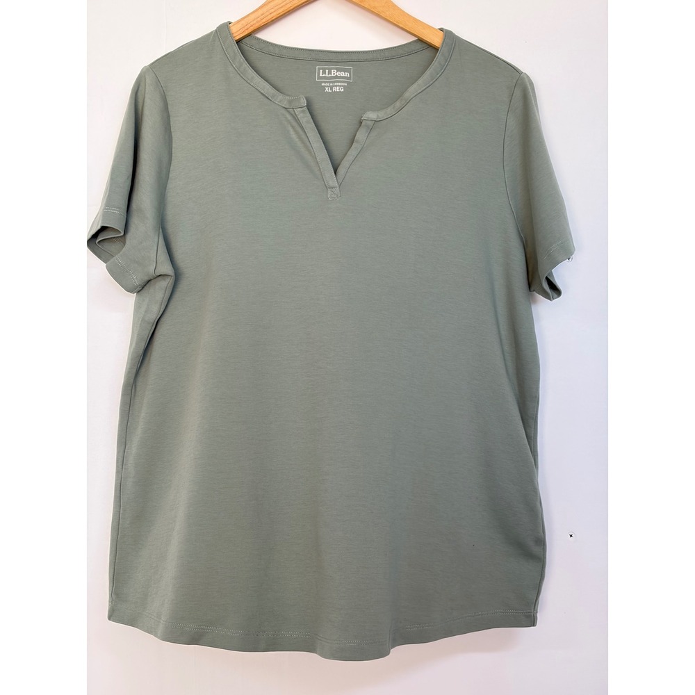 L.L.Bean Womens XL Sage Green Cotton Split Neck Short Sleeve Casual Tee